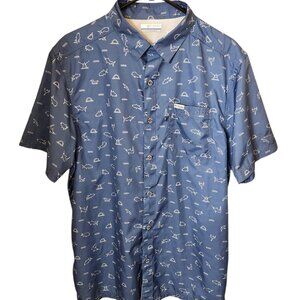 Columbia PFG Fishing Shirt Mens Medium Blue White Omni Shade Short Sleeve Vented